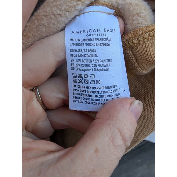 American Eagle Womens Light Mustard Yellow Logo Tiger Crewneck Sweatshirt Sz M - Picture 7 of 7